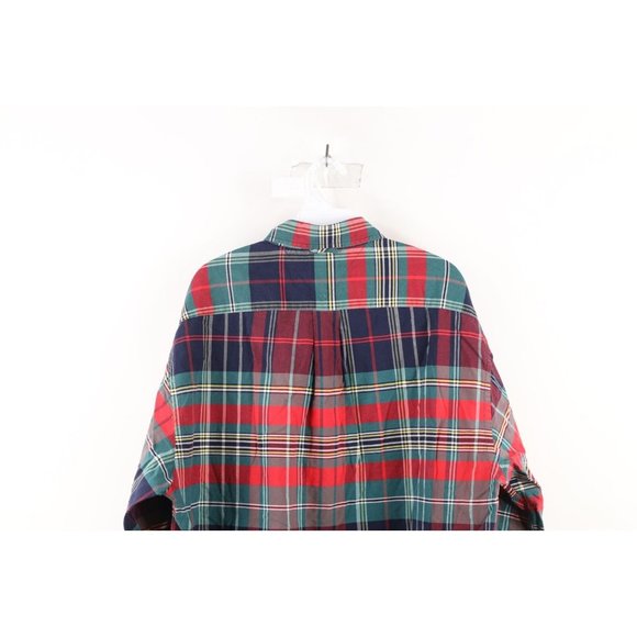 Vtg 90s Tommy Hilfiger Mens Large Faded Rainbow Plaid Collared Button Down Shirt - Picture 8 of 9